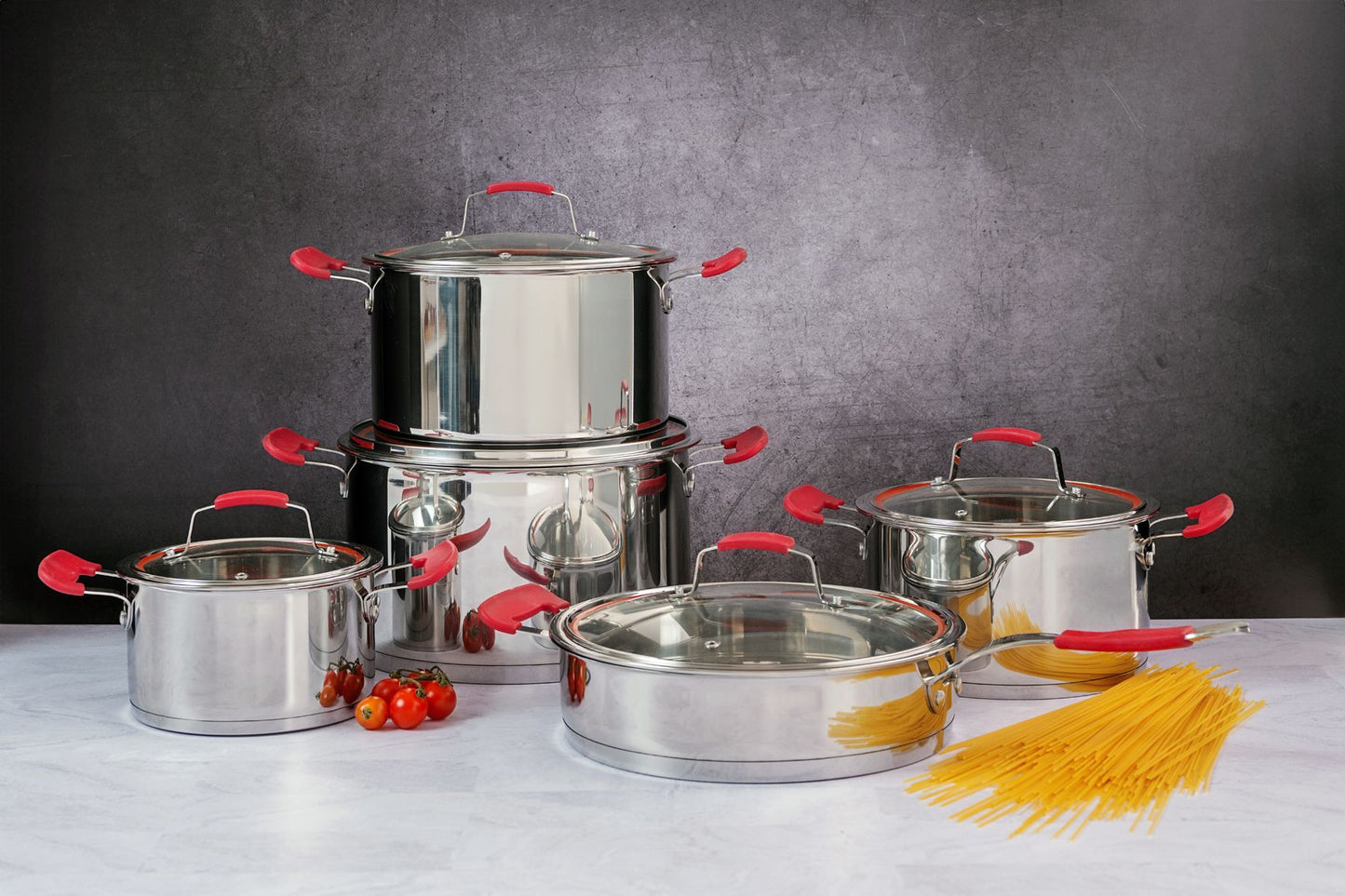 10pc DeluxCook Red Pot Set