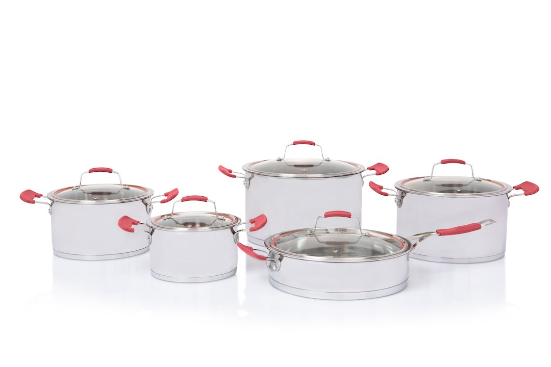 10pc DeluxCook Red Pot Set