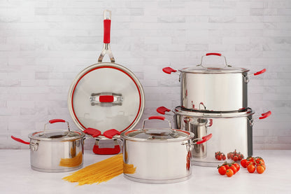 10pc DeluxCook Red Pot Set